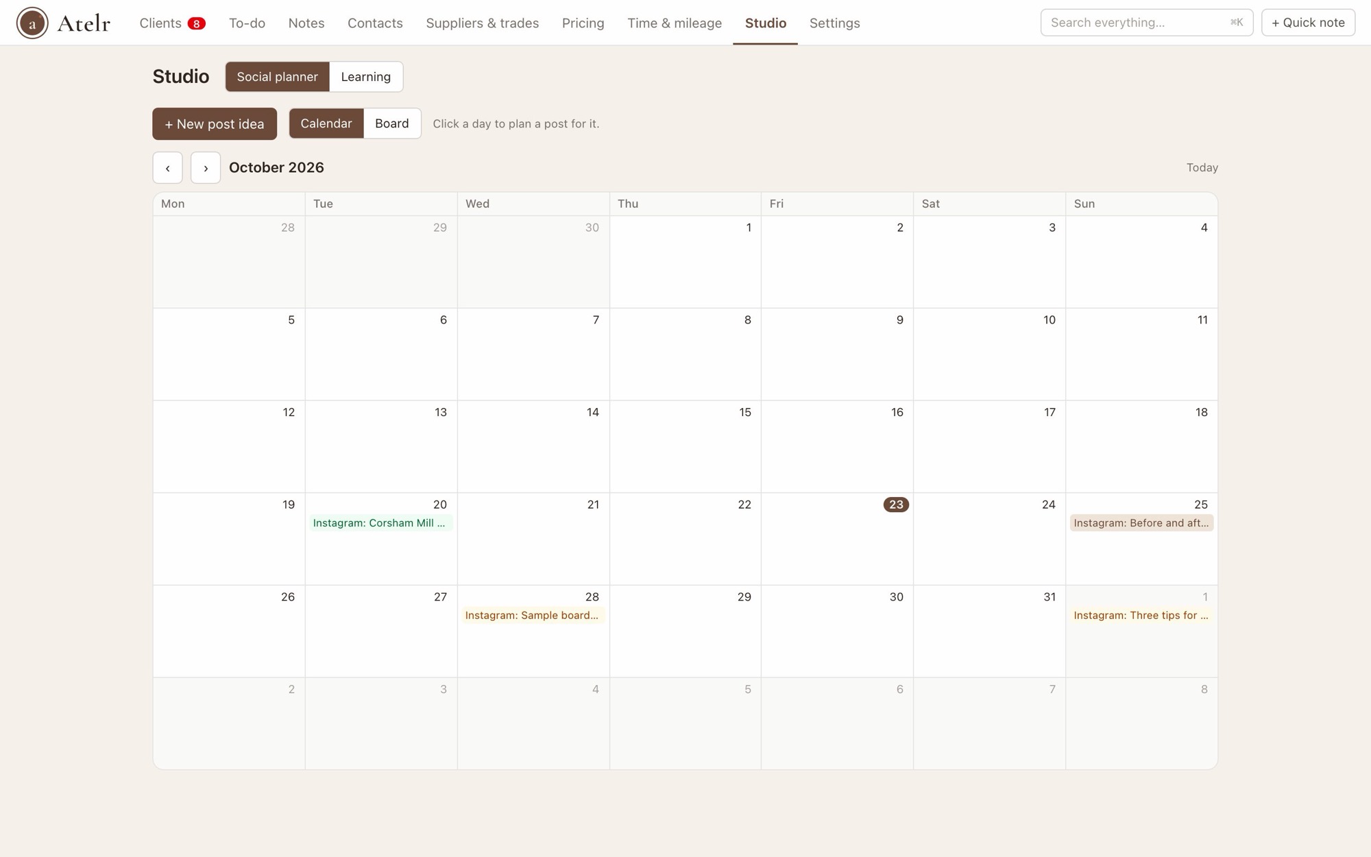 A month of planned social posts